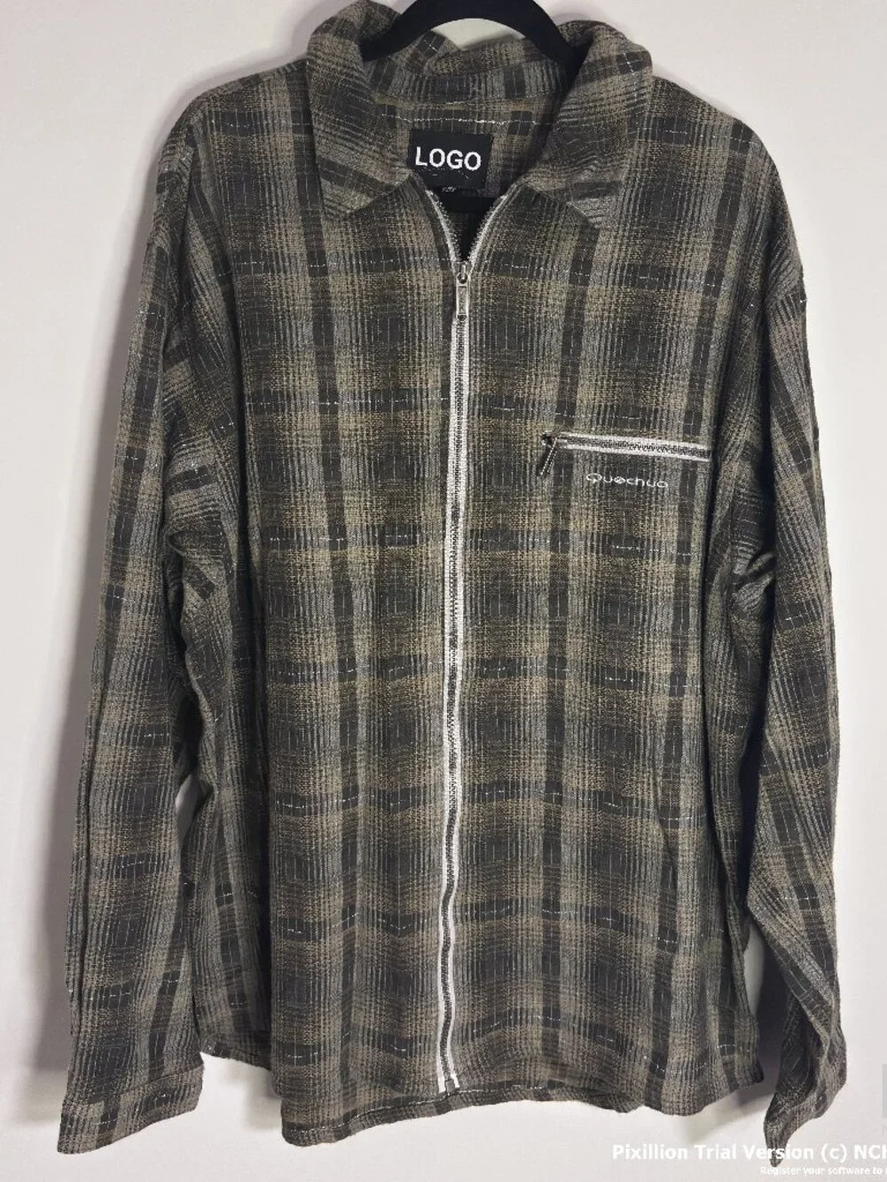 Logo Men's Spring/Summer/Fall Checkered Zip-Up Jacket - Picture 1 of 3